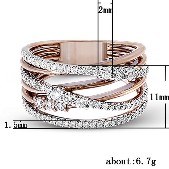 Multi Layer Weave Lines Stacking Rose Gold Trendy Rings for Women, PD340 - Picture 4 of 4